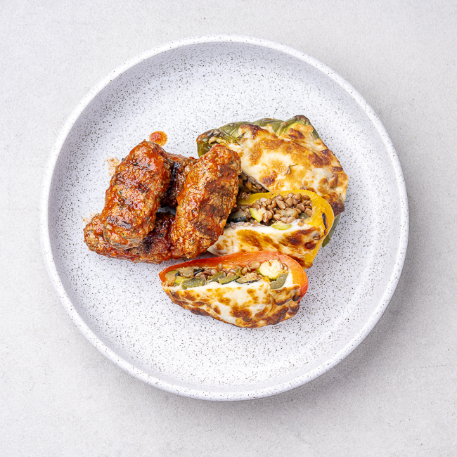 Middle Eastern Beef Kebab with Mozzarella Stuffed Peppers